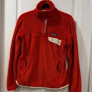 Patagonia Red Fleece Pullover with Cream Pocket Accent